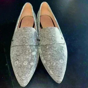 Naturalizer Silver Pointed Slip-On Loafers with Reptile Texture